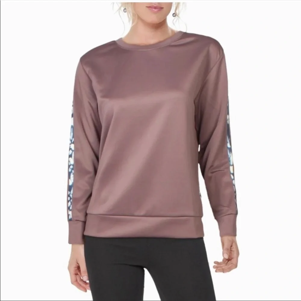 NWT Nicole Miller Sport Purple Scuba Striped Activewear Sweatshirt Extra Large - Picture 1 of 6